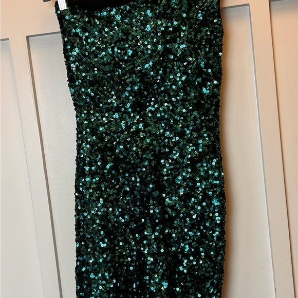 Lulus Teal Blue Black Sequin One-Shoulder Bodycon Mini Dress Medium Prom Lulu - Picture 9 of 12